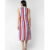 Women's Polyester Striped Sleeveless Calf-length Dress (Multicolor)